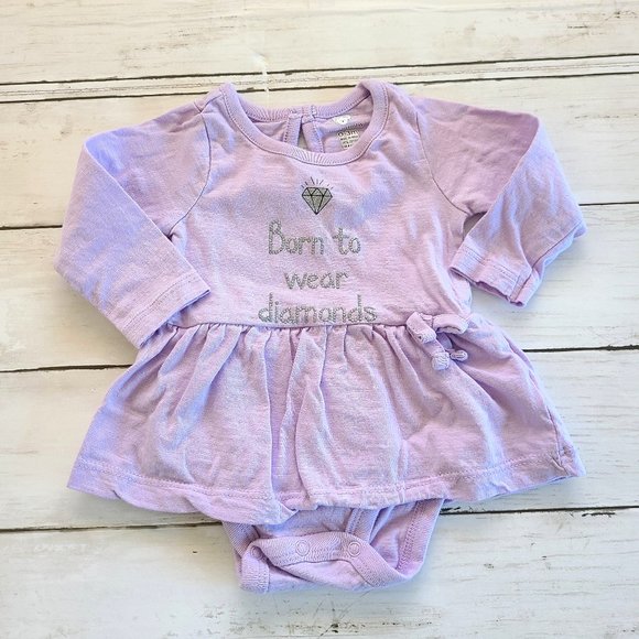 ♡ 5/$20 - Baby Koala Girl's Purple Born to Wear Diamonds Bodysuit 0-3mo. - Picture 1 of 6